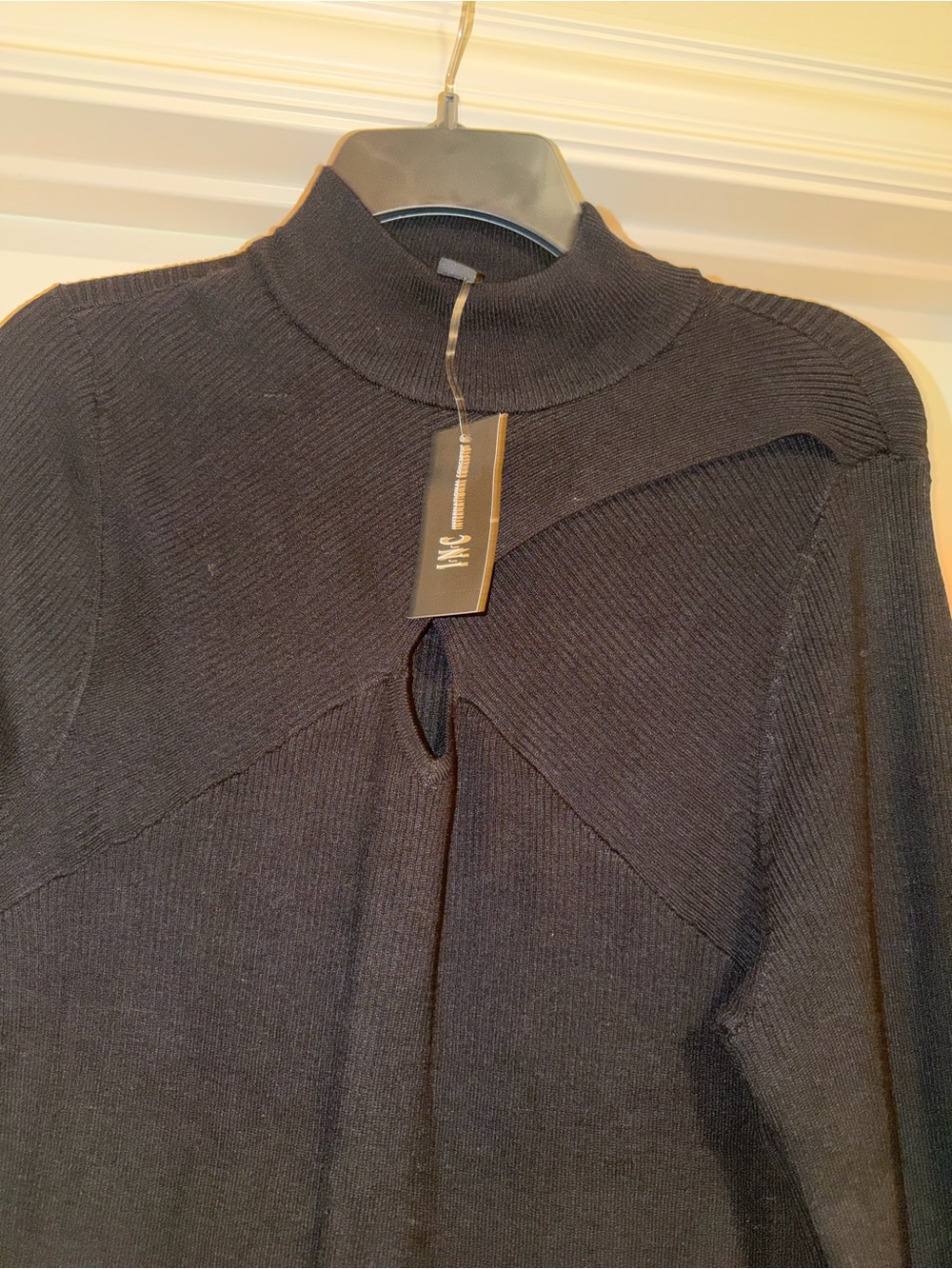 INC International Concepts Black Sweater with sexy Front Keyhole